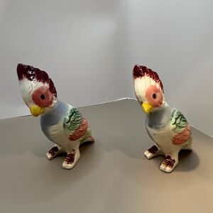 Vintage Mid-Century Ceramic Cockatiel / Perot Figurine Set